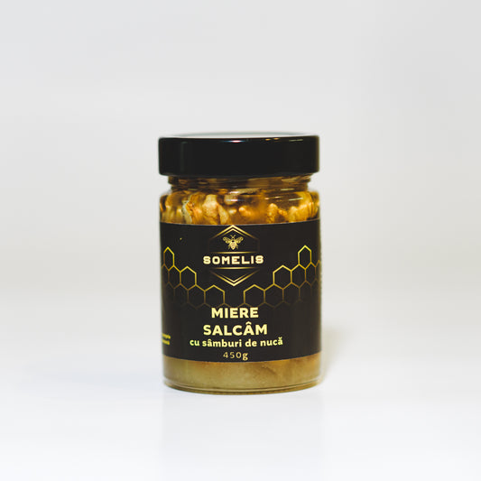 Miere de salcâm cu sâmburi de nucă 450g